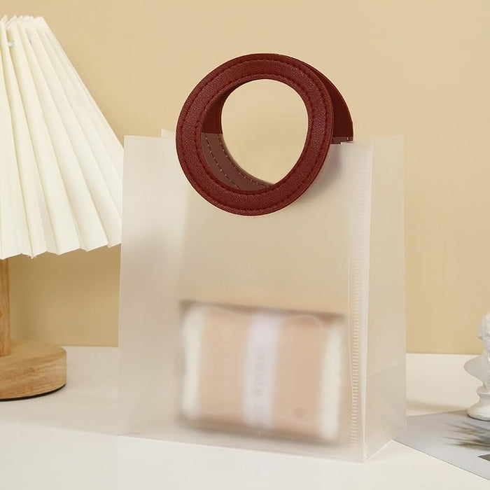 pack of 48pcs Translucent Bags Goodie Bags With Handle Gift bag, hamper bag, Carry Bags, shopping gift bag for Gifting, Presents, Packing, Return Gifts, Birthday, Events (Small)(16 X 6 X 18.5 CM) maroon