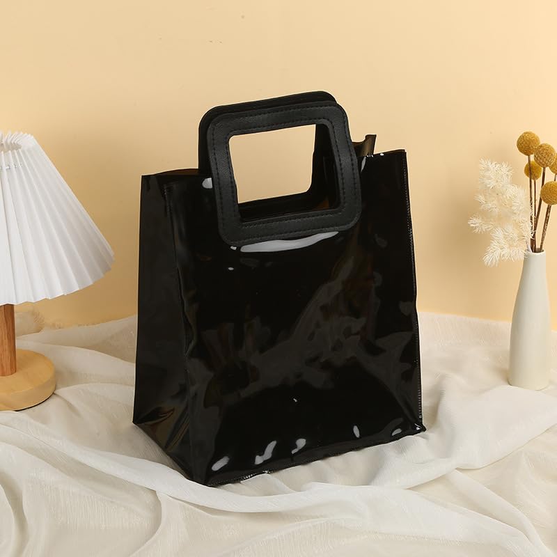 Transparent Gift Bag with Square Handle | Gift Bag for Her / Him,Handle hamper bag, Carry Bags, shopping gift bag, Presents, Packing, Wedding Return Gifts, Birthday, Events, Festivals (Black, 18 x 20 cm) - Image 5