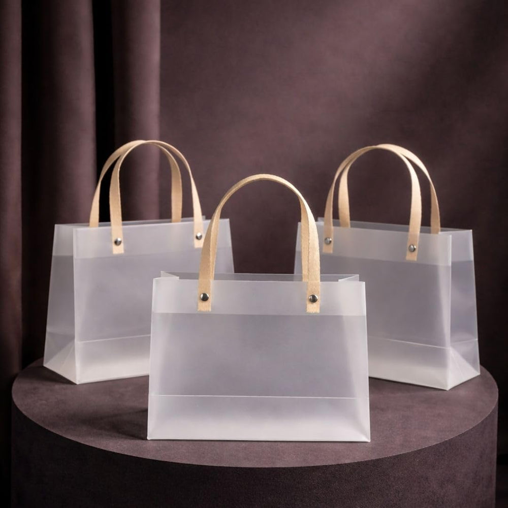 pack of 48 pcs Small size (19.5 X 8.5 X 14.5 CM )Translucent Bags Goodie Bags With Handle Gift bag, hamper bag, Carry Bags, shopping gift bag, gift for Gifting, Presents, Return Gifts, Birthday, Party, Festivals