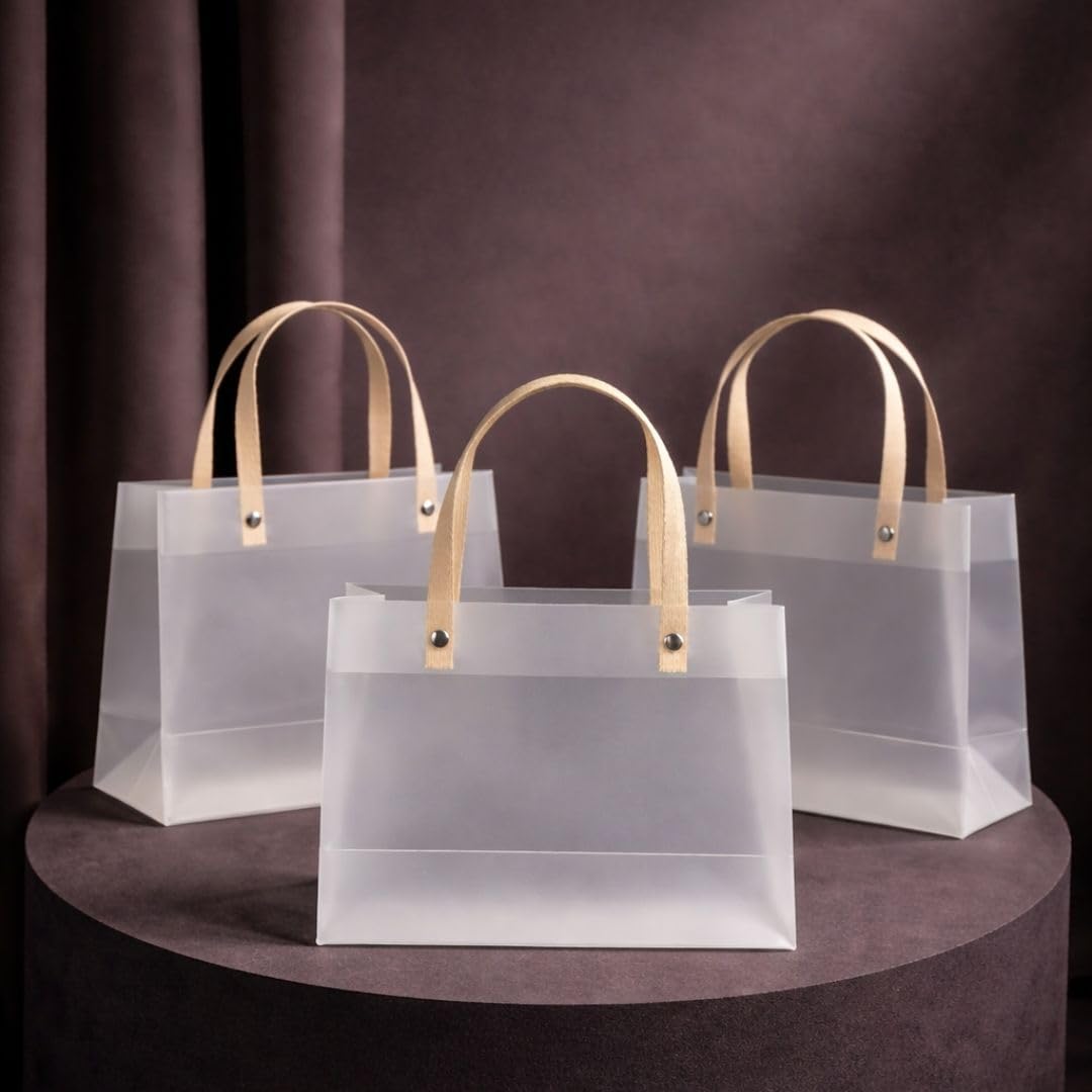 pack of 48 pcs Small size (19.5 X 8.5 X 14.5 CM )Translucent Bags Goodie Bags With Handle Gift bag, hamper bag, Carry Bags, shopping gift bag, gift for Gifting, Presents, Return Gifts, Birthday, Party, Festivals