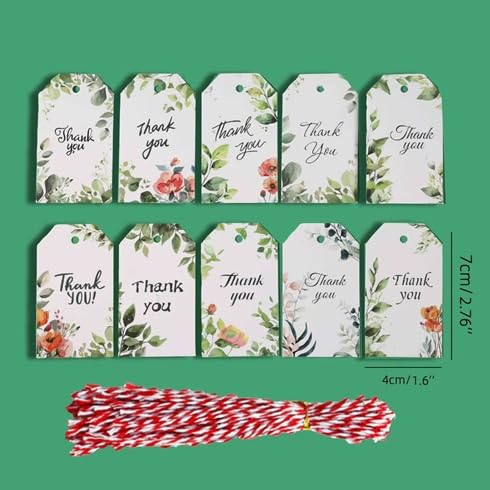 Floral Print Thank You Gift Tags with String – Elegant craft Paper Tags for Wedding, Birthday, Return Gifts & Hampers. - Image 2