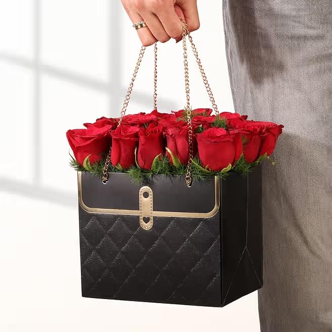 Luxury Chain Handle Gift Bag | Premium Wedding Return Gift Bag | Foldable Paper Gift Bag for Hampers & Gifting (Black, Red, Pink, White) - Image 20