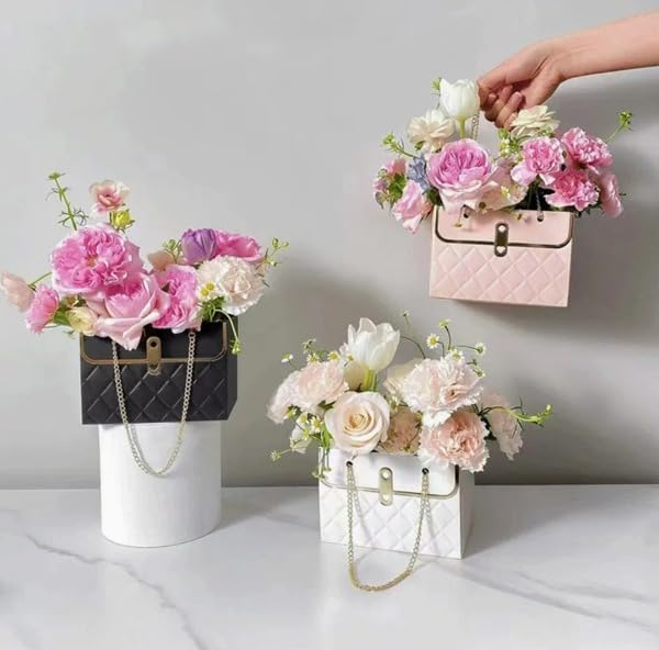 Luxury Chain Handle Gift Bag | Premium Wedding Return Gift Bag | Foldable Paper Gift Bag for Hampers & Gifting (Black, Red, Pink, White) - Image 21