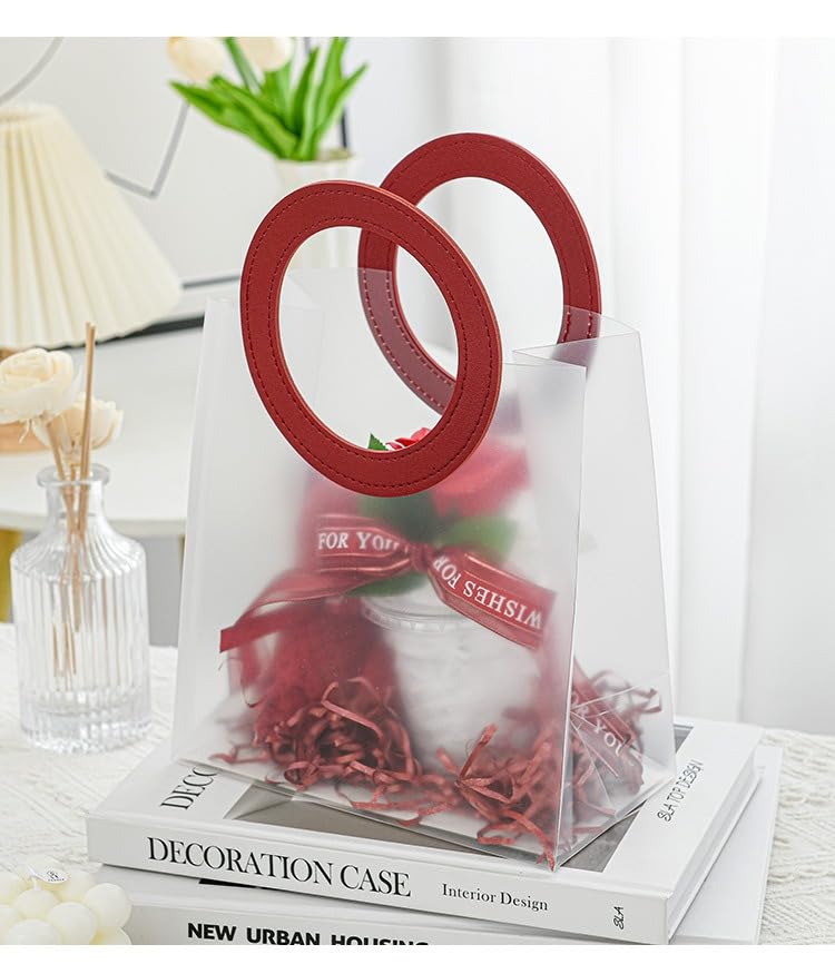 Translucent Bags Goodie Bags With Handle Gift bag, hamper bag, Carry Bags, shopping gift bag for Gifting, Presents, Packing, Return Gifts, Birthday, Events (Small)(16 X 6 X 18.5 CM) maroon - Image 7