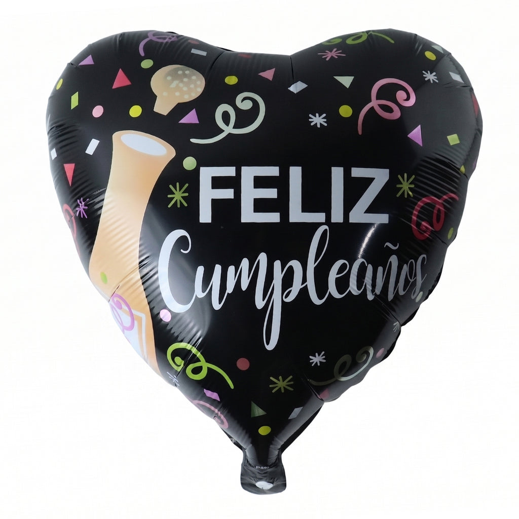 Black Heart Feliz Cumpleanos Foil Balloon (1 Pc)