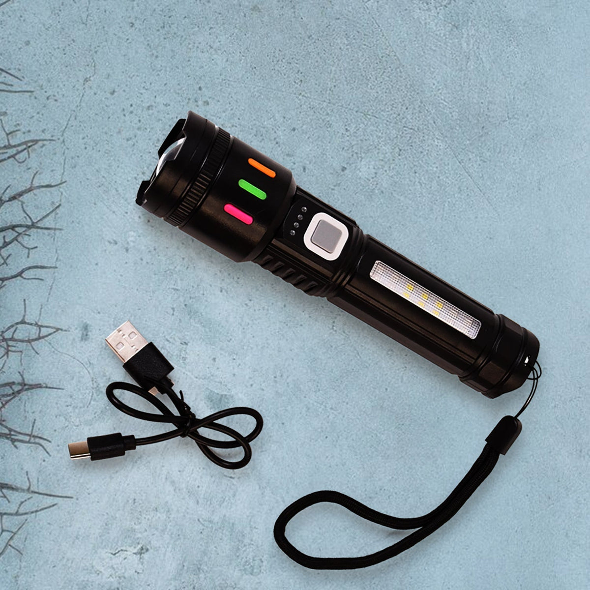 Handheld LED flashlight in use