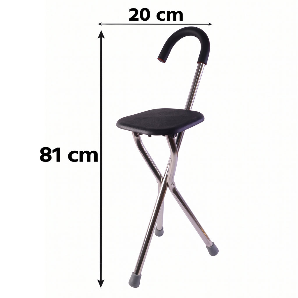Folding Walking Stick With Seat 3 Leg Cane Stool Chair Support Stand (1 Pc)