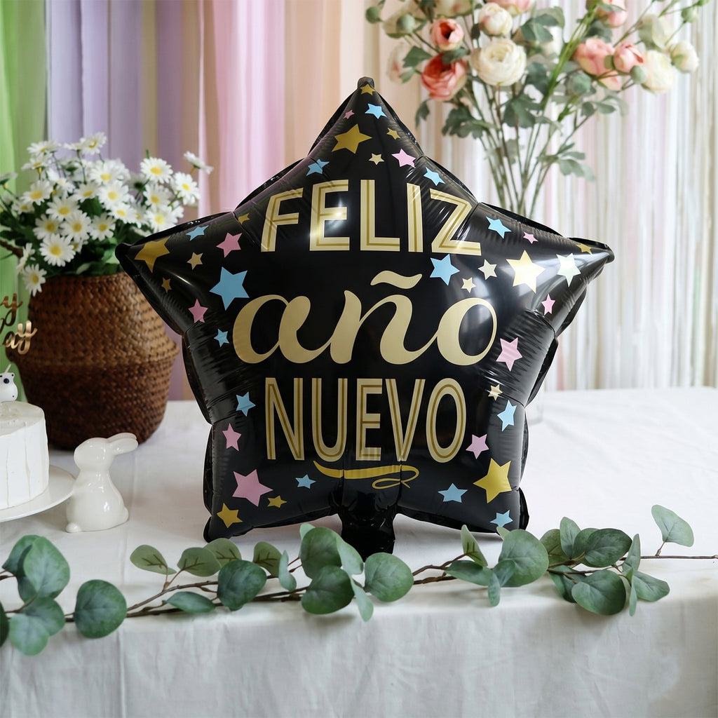 Black Star Feliz Ano Nuevo Foil Balloon For Celebration (1 Pc)
