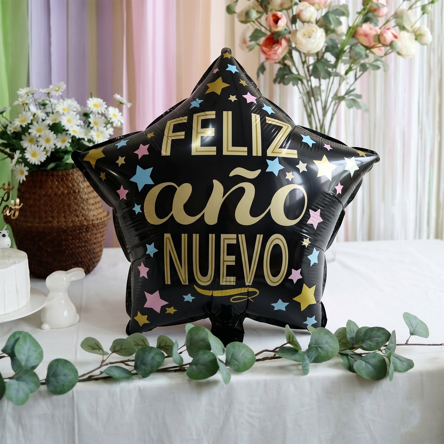 Black Star Feliz Ano Nuevo Foil Balloon For Celebration (1 Pc)