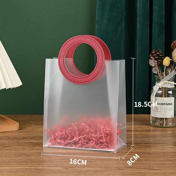 pack of 48pcs Translucent Bags Goodie Bags With Handle Gift bag, hamper bag, Carry Bags, shopping gift bag for Gifting, Presents, Packing, Return Gifts, Birthday, Events (Small)(16 X 6 X 18.5 CM) maroon