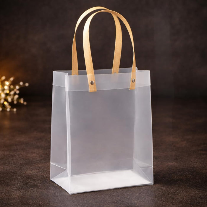 pack of 48 pcs Small size (19.5 X 8.5 X 14.5 CM )Translucent Bags Goodie Bags With Handle Gift bag, hamper bag, Carry Bags, shopping gift bag, gift for Gifting, Presents, Return Gifts, Birthday, Party, Festivals