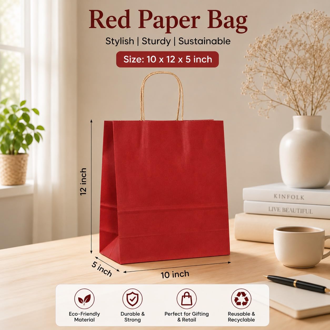 Premium Paper Gift Bag with Handle | Return Gift, Shopping & Packaging Bag | Available in Red, White, Black, Green & Brown - Image 13