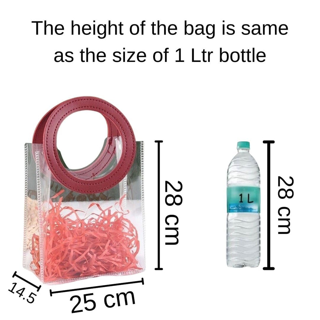 Transparent Bags with round Handle Gift Bag, Carry Bags, Gift Bag, Gift for Birthday, Valentine, Marriage, Festivals, Season's Greetings and Events (Maroon) (Big)(25x 14.5 x 28 cm) - Image 2