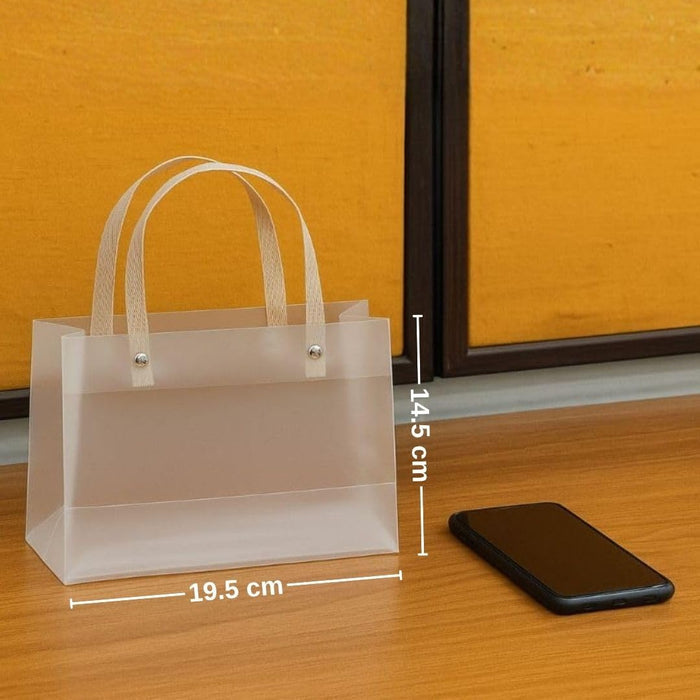 pack of 48 pcs Small size (19.5 X 8.5 X 14.5 CM )Translucent Bags Goodie Bags With Handle Gift bag, hamper bag, Carry Bags, shopping gift bag, gift for Gifting, Presents, Return Gifts, Birthday, Party, Festivals