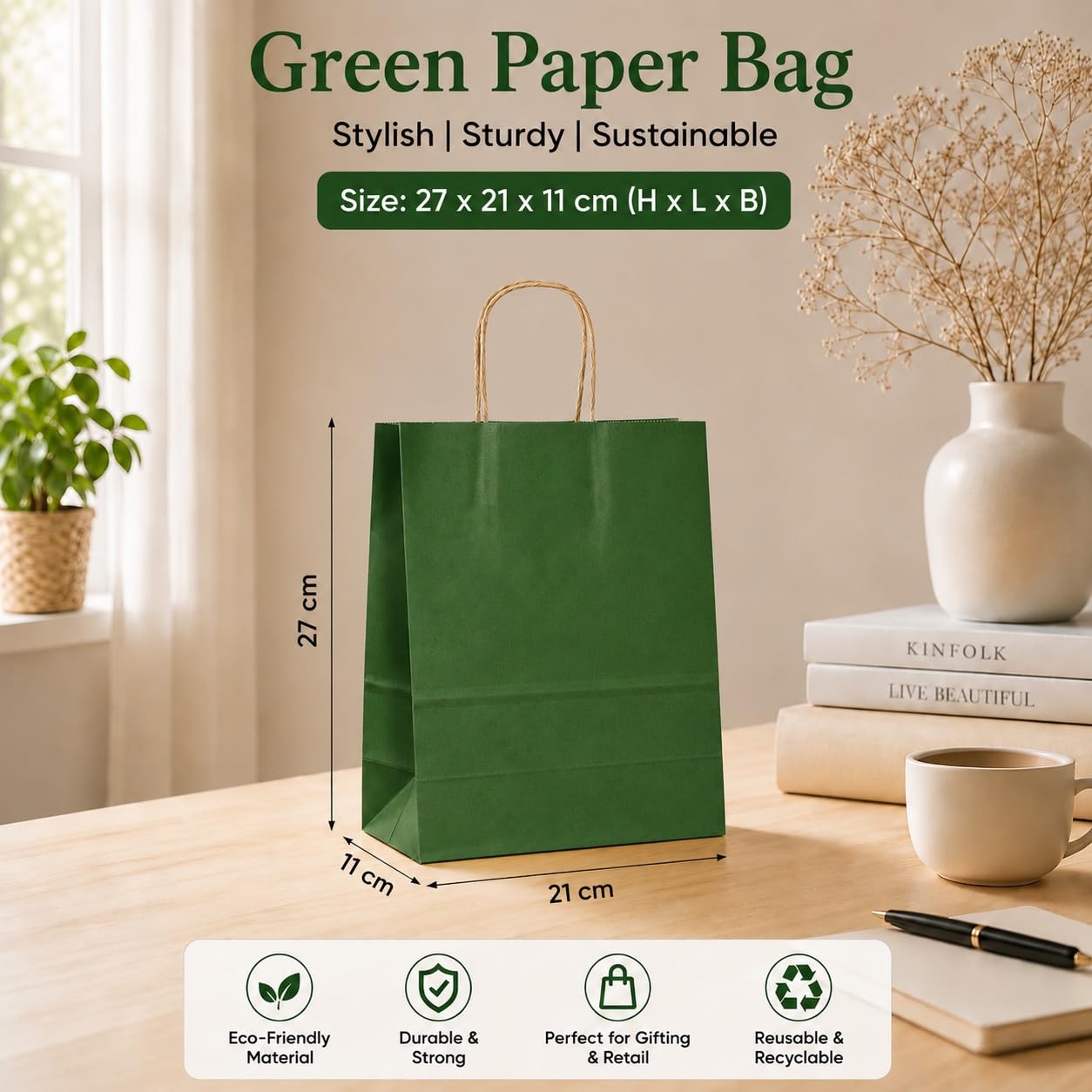 Premium Paper Gift Bag with Handle | Return Gift, Shopping & Packaging Bag | Available in Red, White, Black, Green & Brown - Image 20