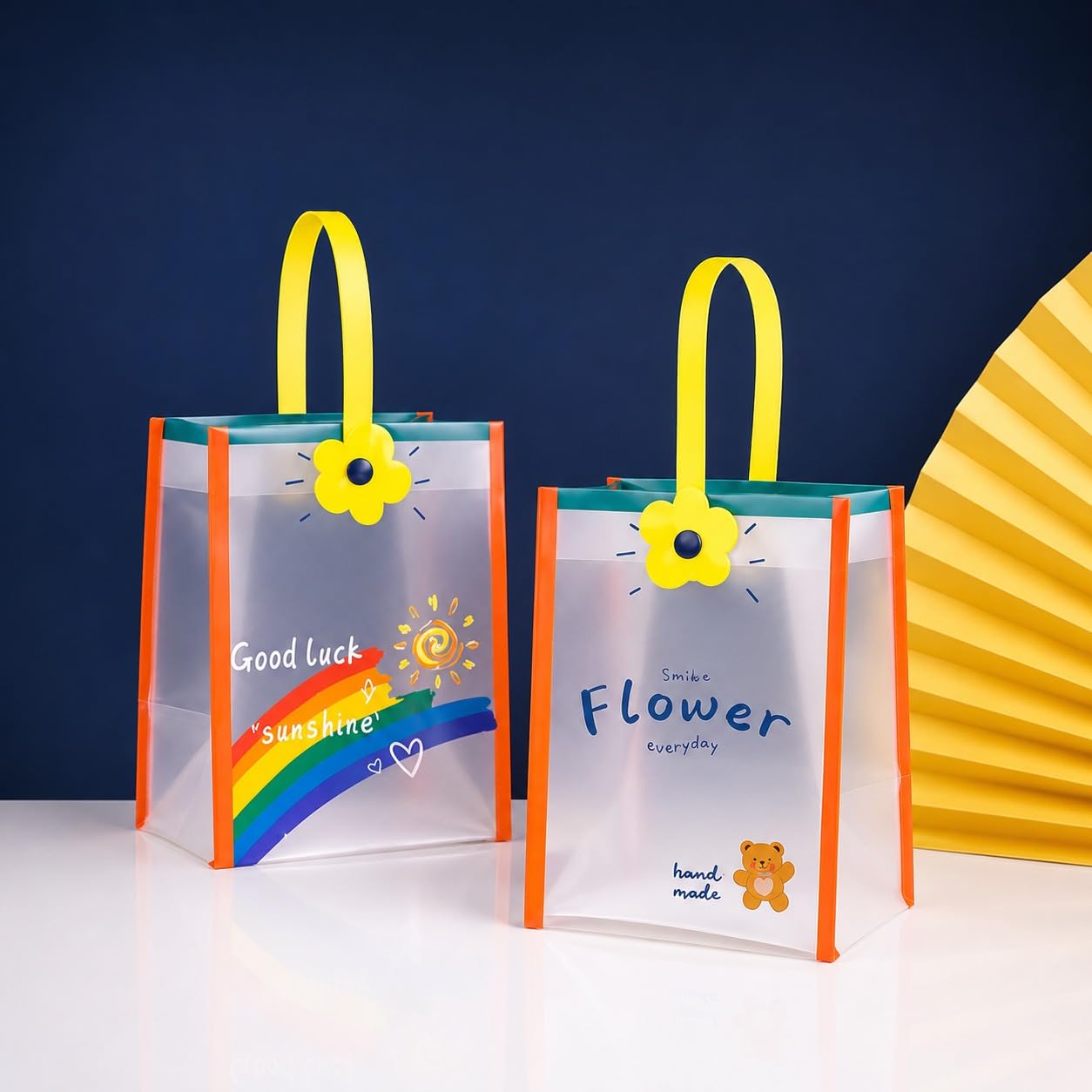 Cute  Gift Bag with Handle | Transparent PVC Return Gift & Hamper Bag | 14×12×19 CM | 3 Assorted Designs - Image 12