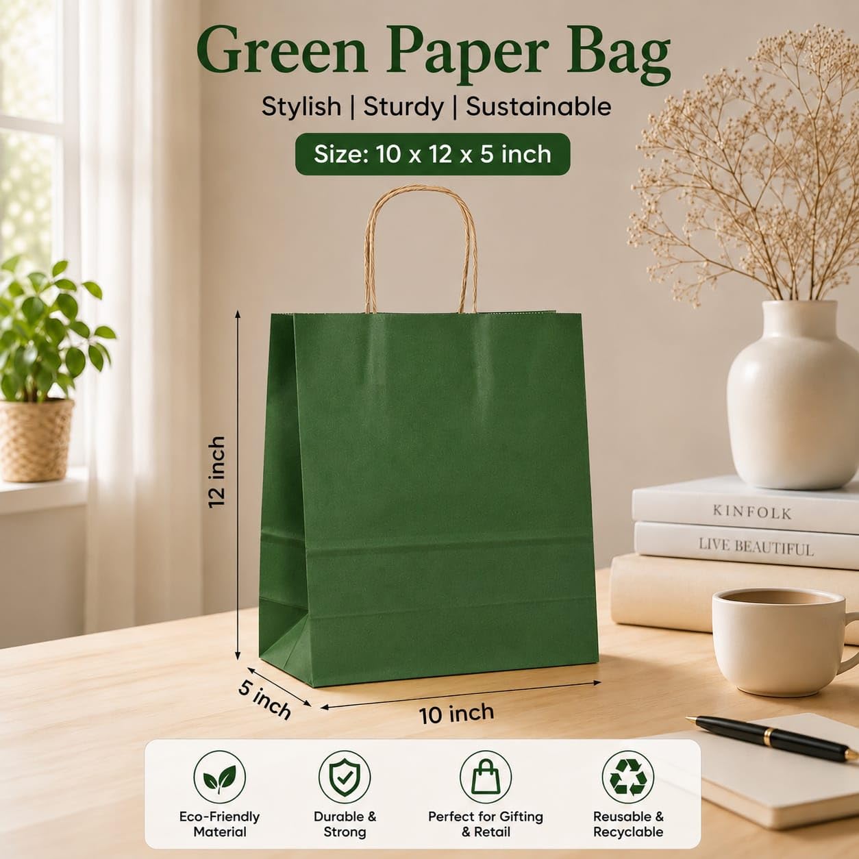 Premium Paper Gift Bag with Handle | Return Gift, Shopping & Packaging Bag | Available in Red, White, Black, Green & Brown - Image 25