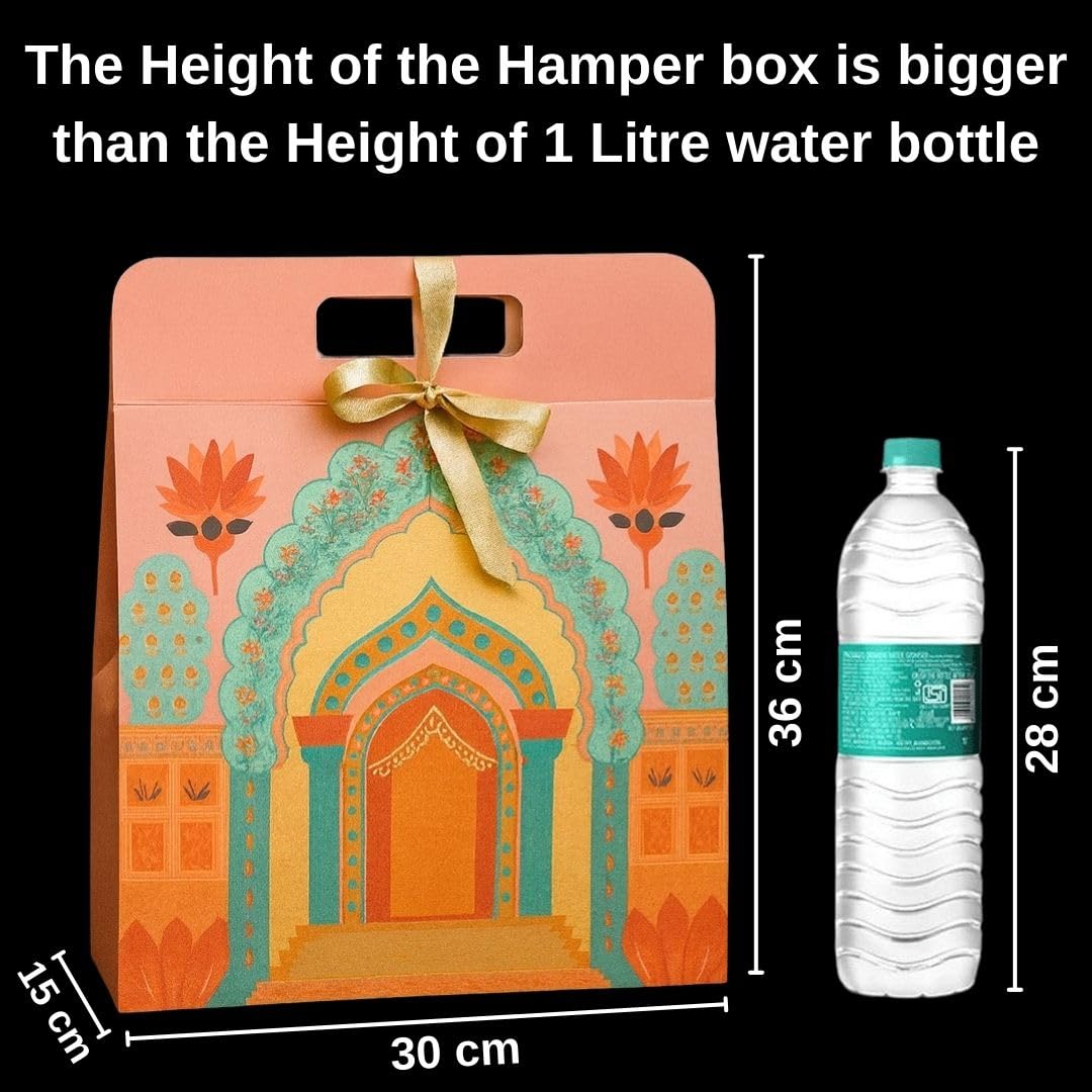 Affordable Peach Rajwadi Hamper Multipurpose Decorative Folding Paper Cardboard Box DIY Box for Gift Hamper, Diwali Gifting, Wedding gifting (Big) - Image 2