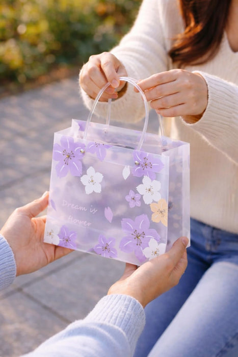 pack of 48 pcs Purple Transparent Gift Bag with Floral Print    | Gift Bag for Her/Him,  hamper bag, Carry Bags, shopping gift bag, Presents, Packing, Wedding Return Gifts, Birthday, Events, Festivals (24 cm x 22 cm)