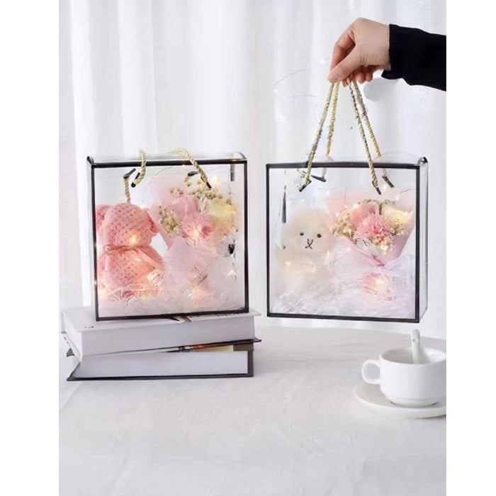 pack of 48pcs Medium Square Trasparent Black border Bag Goodie Bags Gift bag, gift For new year Gifting, marriage Return Gifts, Birthday, Wedding, Party, Season's Greetings(Big) (Black) (20 x 9 x 20)cm