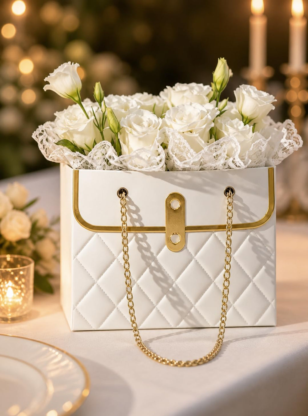 Luxury Chain Handle Gift Bag | Premium Wedding Return Gift Bag | Foldable Paper Gift Bag for Hampers & Gifting (Black, Red, Pink, White) - Image 11