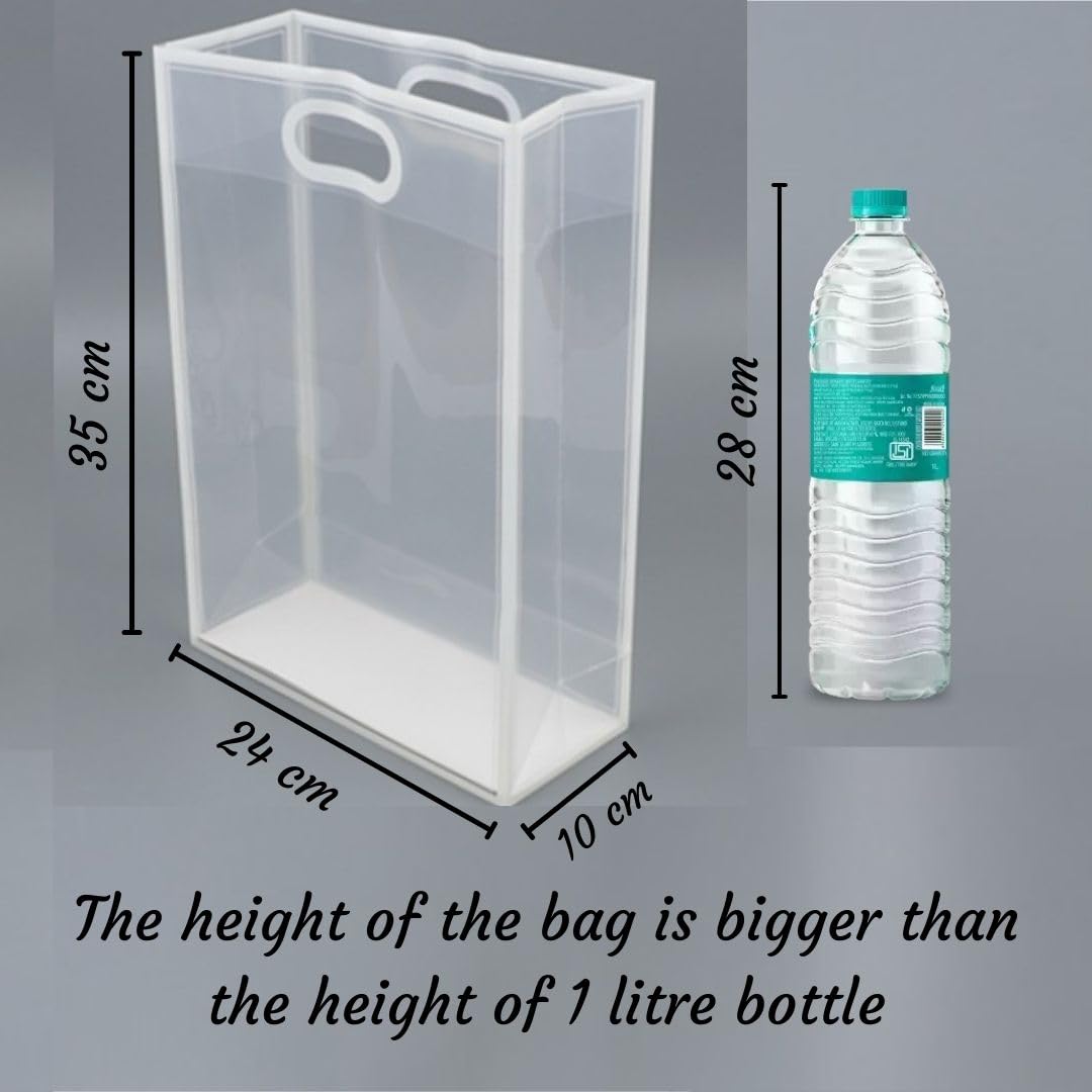 Medium size Translucent Goodie Bags with Handles - Clear Gift Bags, Hamper, Shopping, Wedding Return, Birthday, Festivals & Event Bags (WHITE BORDER) (35x24x10 cm) - Image 6
