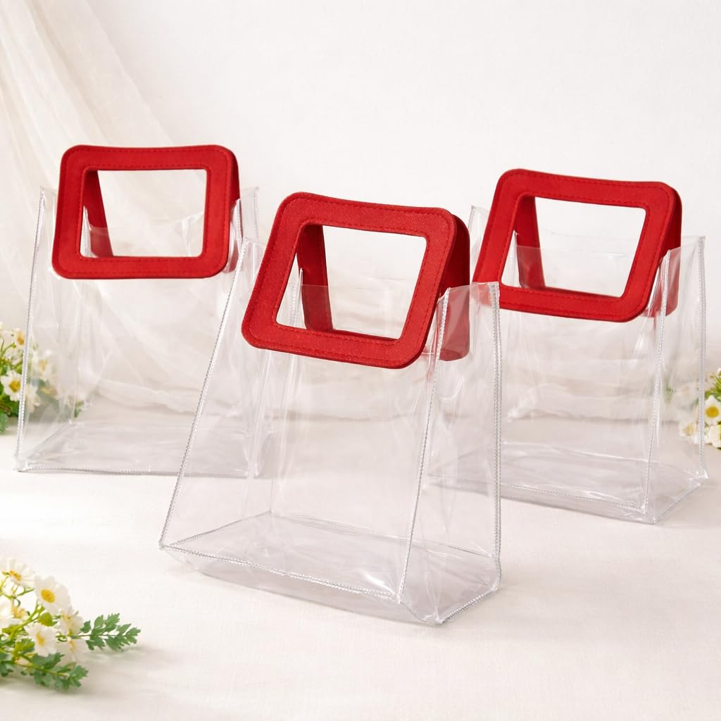 Square Handle Transparent Bag Goodie Bags With Handle Gift bag, hamper bag, Carry Bags, shopping gift bag for Gifting, Presents, Packing, Return Gifts, Birthday, Events(Small)(18 x 9 x 20 cm) - Image 2