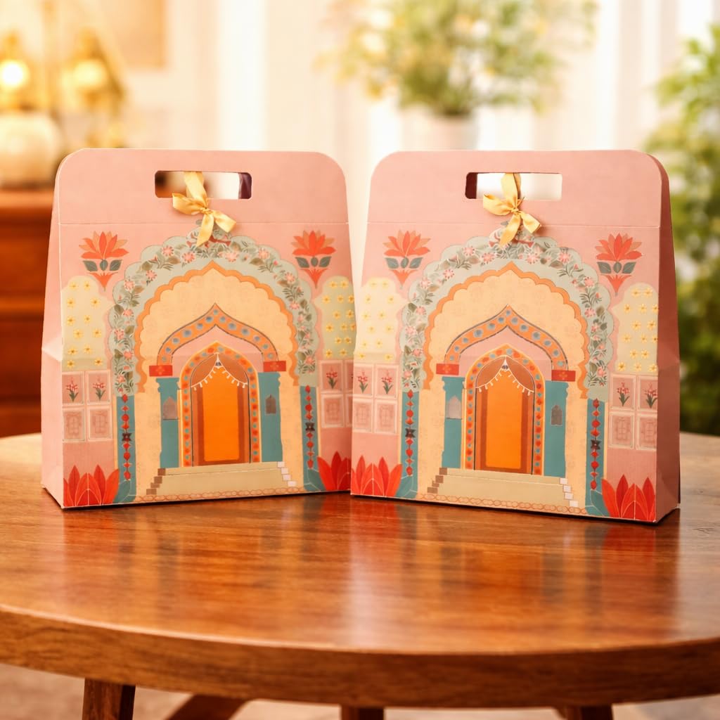 Affordable Peach Rajwadi Hamper Multipurpose Decorative Folding Paper Cardboard Box DIY Box for Gift Hamper, Diwali Gifting, Wedding gifting (Big) - Image 7