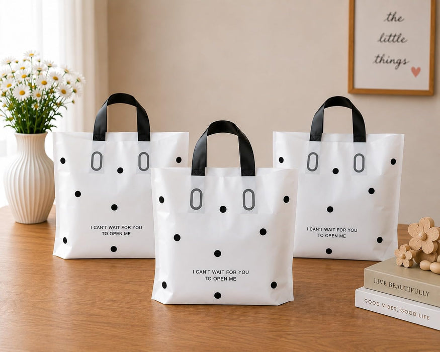 pack of 25pcs Polka Dot Plastic Frosted Gift Bag – Reusable Carry Bag for Gifts, Hampers & Return Favors