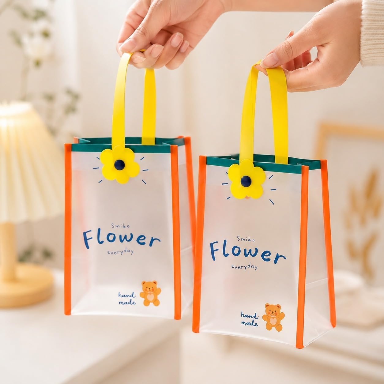 Cute  Gift Bag with Handle | Transparent PVC Return Gift & Hamper Bag | 14×12×19 CM | 3 Assorted Designs - Image 9