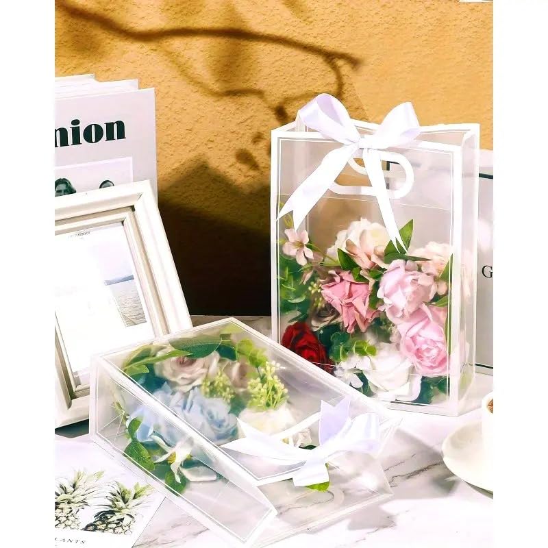 Medium size Translucent Goodie Bags with Handles - Clear Gift Bags, Hamper, Shopping, Wedding Return, Birthday, Festivals & Event Bags (WHITE BORDER) (35x24x10 cm) - Image 7