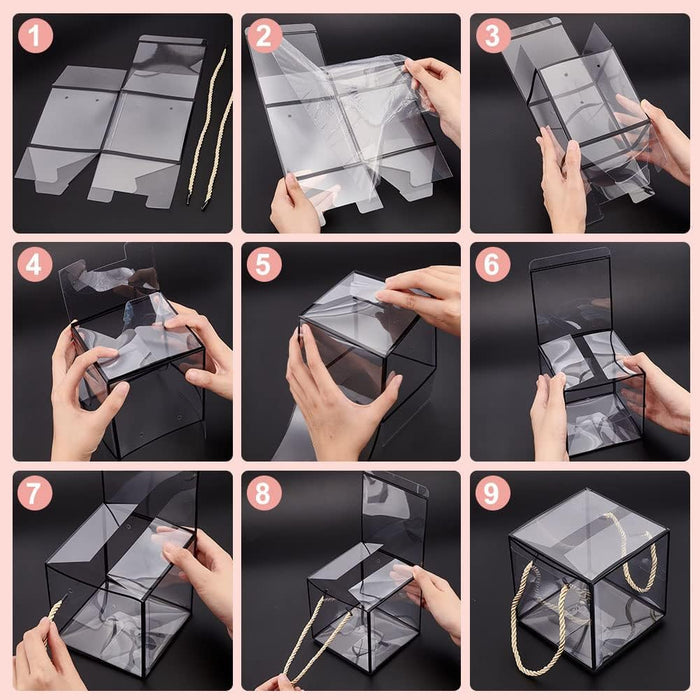 pack of 48 pcs Square Shape Small Size Golden Border Trasparent Bag Goodie Bags Gift bag, gift For new year Gifting, marriage Return Gifts, Birthday, Wedding, Party, Season's Greetings (Golden)(Small)(12 x 12 x 12)cm