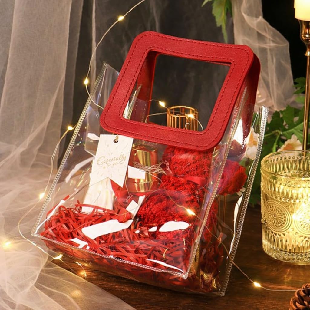 Square Handle Transparent Bag Goodie Bags With Handle Gift bag, hamper bag, Carry Bags, shopping gift bag for Gifting, Presents, Packing, Return Gifts, Birthday, Events(Small)(18 x 9 x 20 cm) - Image 1