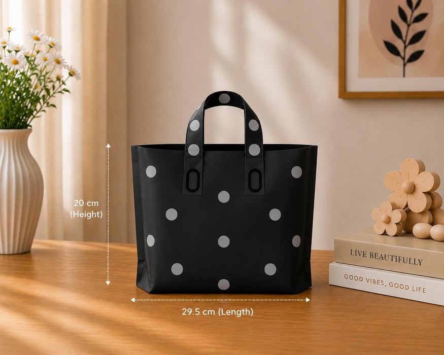 pack of 25pcs Polka Dot Plastic Frosted Gift Bag – Reusable Carry Bag for Gifts, Hampers & Return Favors
