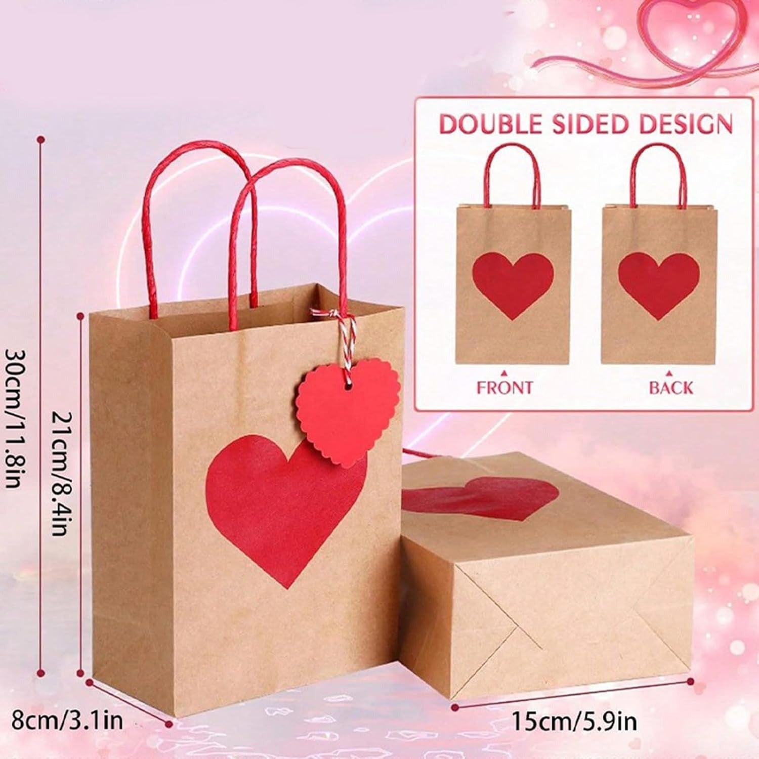 Small Reusable Heart Design Paper Bag Goodie Bag With Gift Tag Gift bag, Carry Bags, gift bag, gift for Gifting, Return Gifts, Birthday, Wedding, Party, Festivals, Events, Gift for Him/Her - Image 3