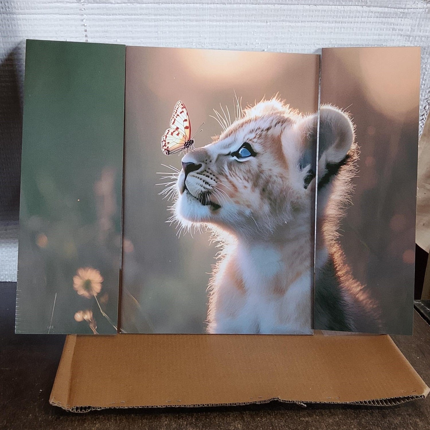 Lion Cub 3 Panel Mdf Wall Frame Wall Art Painting 16.5x12in (1 Pc)