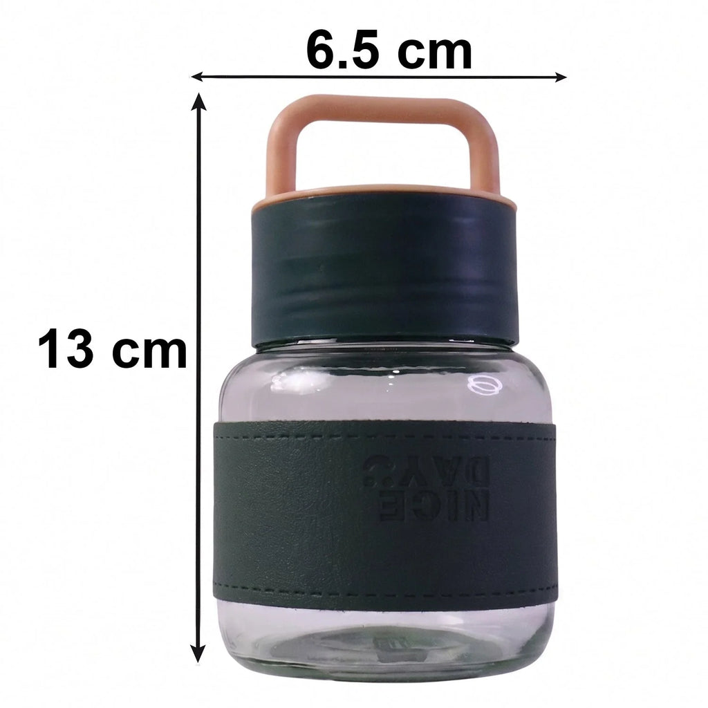 Glass Water Bottle With Handle And Leather Sleeve For Office Travel (1 Pc)