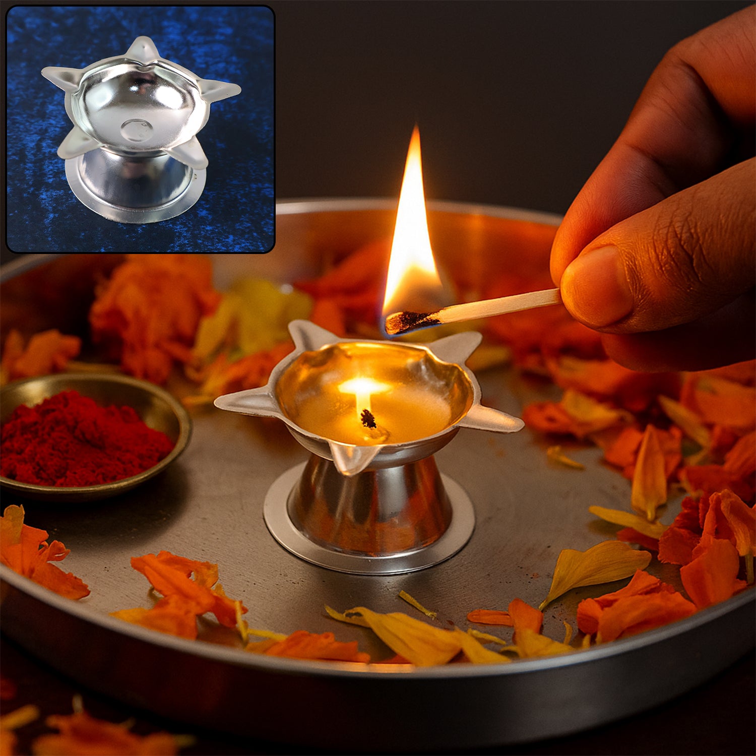 Stainless Steel Lotus Design Diya (1 Pc)