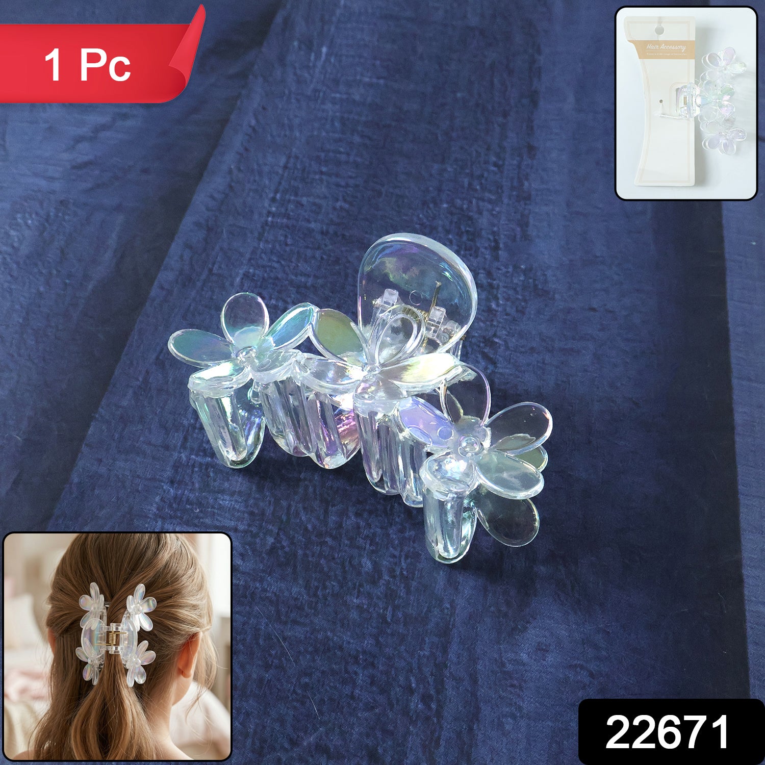 Elegant Transparent Floral Hair Claw Clip (1 Pc)