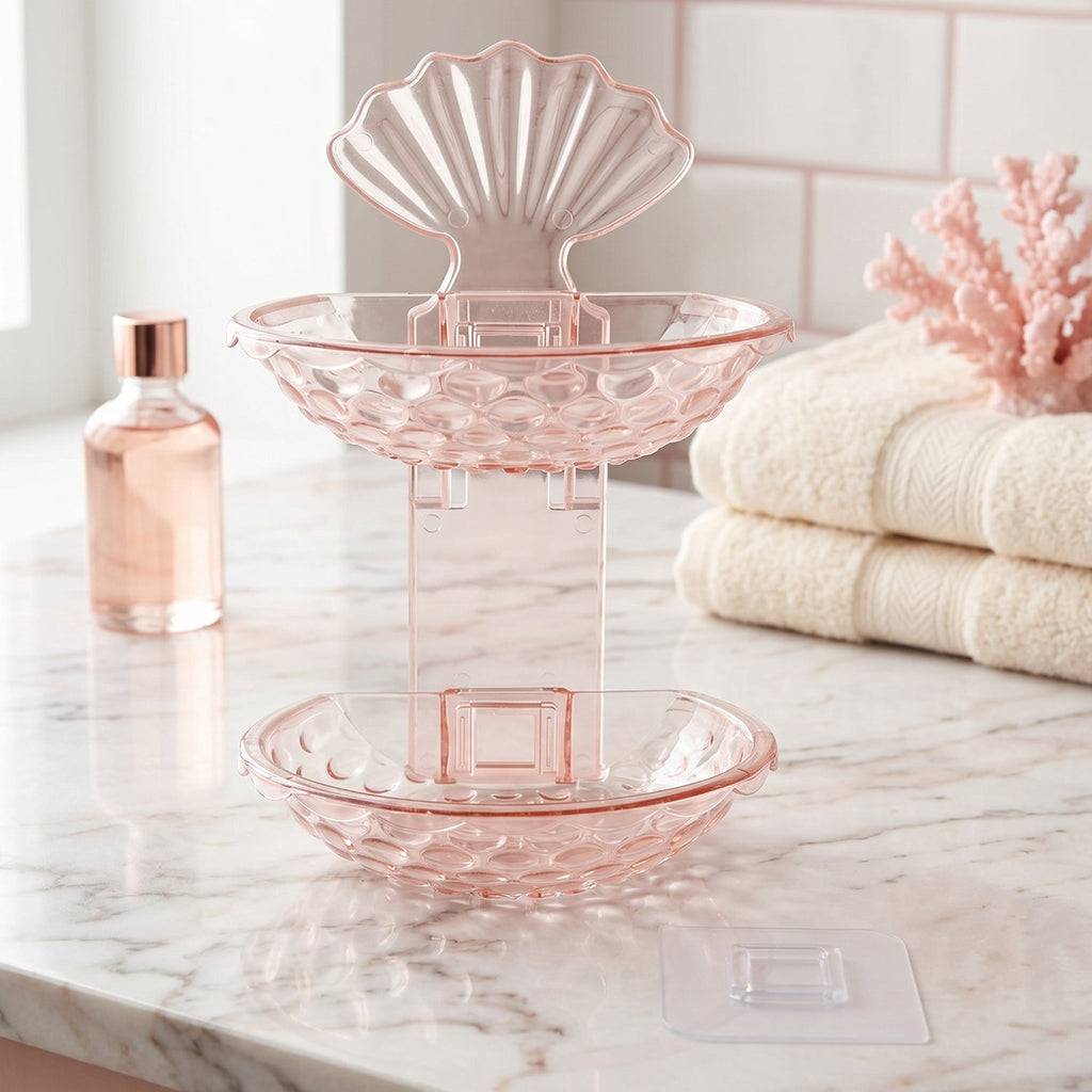2 In 1 Double Layer Plastic Soap Dish Holder Wall Mounted Self Adhesive (1 Pc)