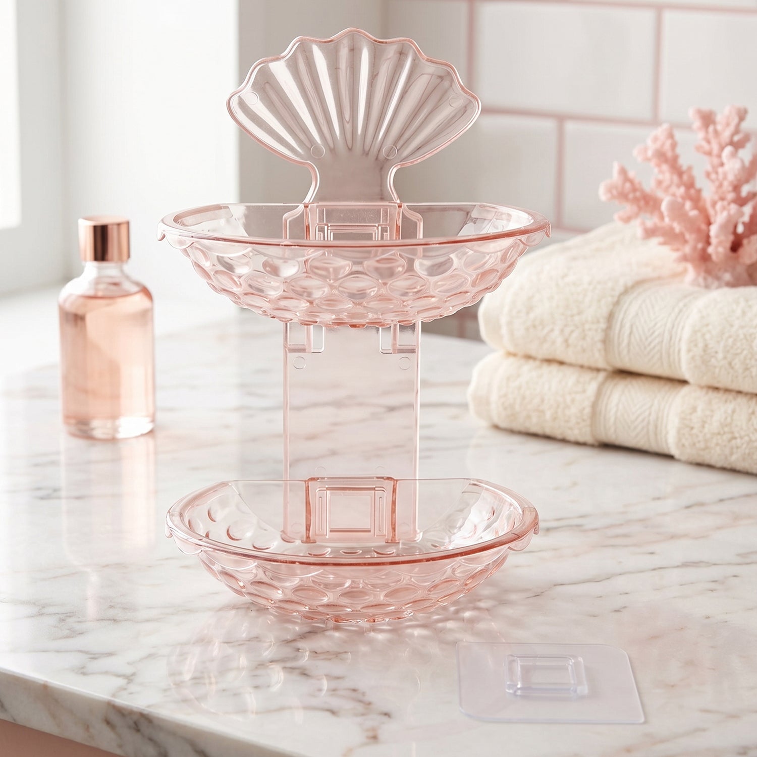 2 In 1 Double Layer Plastic Soap Dish Holder Wall Mounted Self Adhesive (1 Pc)