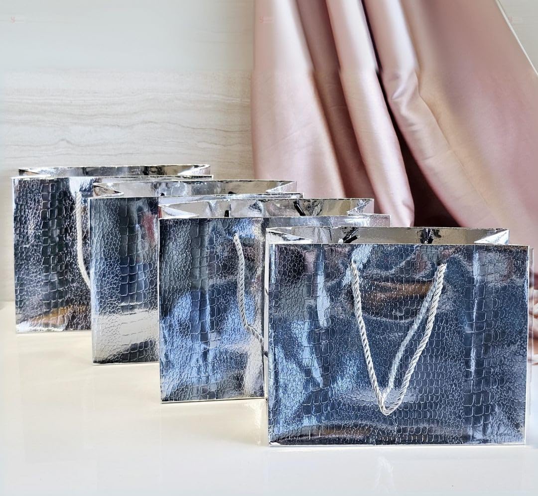 Big Size Shiny Paper Bag Gift Bags with Handle Gift Paper bag, gift For Gifting, marriage, Return Gifts, Birthday, Wedding, Party, Season's Greetings (Big, Silver) - Image 6