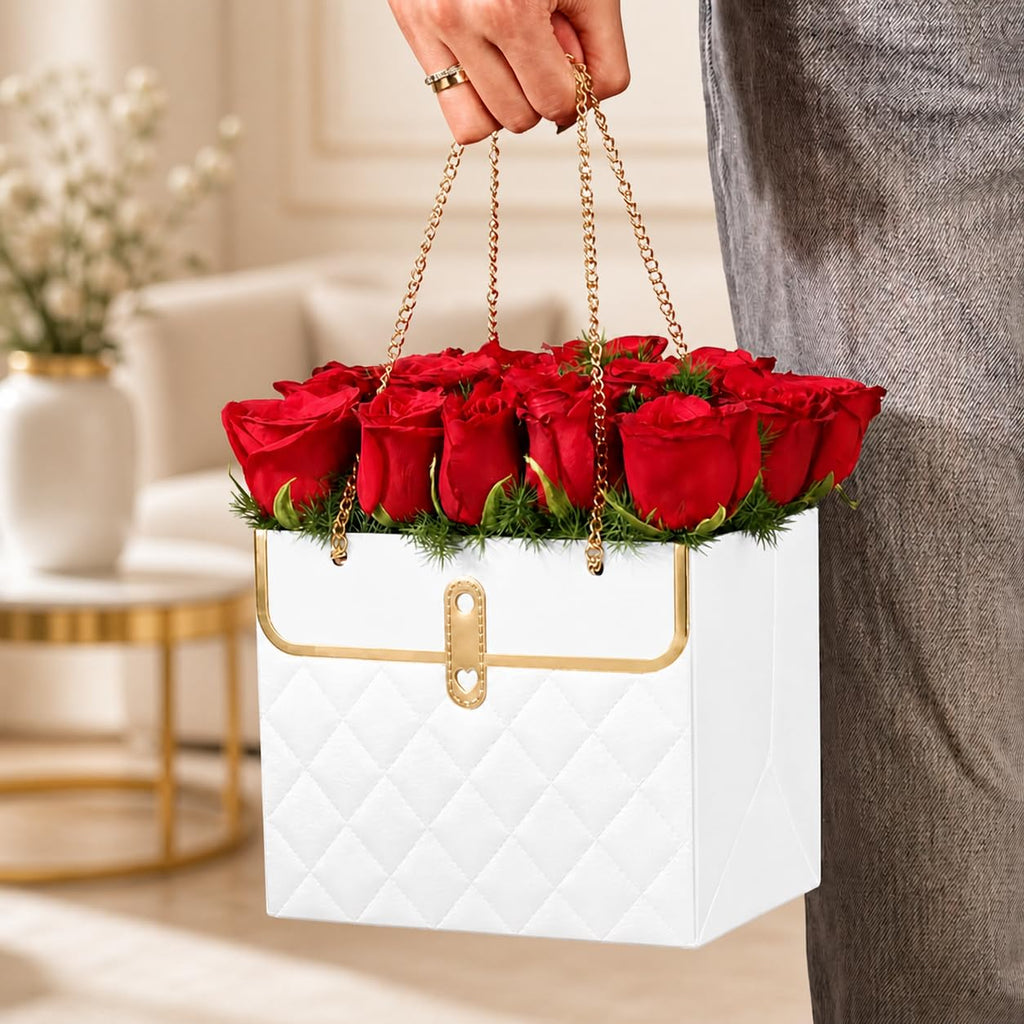 Luxury Chain Handle Gift Bag | Premium Wedding Return Gift Bag | Foldable Paper Gift Bag for Hampers & Gifting (Black, Red, Pink, White) - Image 13