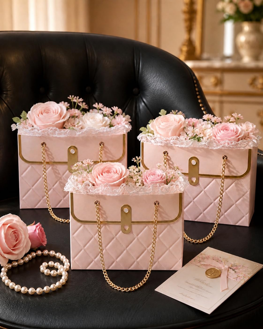 Luxury Chain Handle Gift Bag | Premium Wedding Return Gift Bag | Foldable Paper Gift Bag for Hampers & Gifting (Black, Red, Pink, White) - Image 6