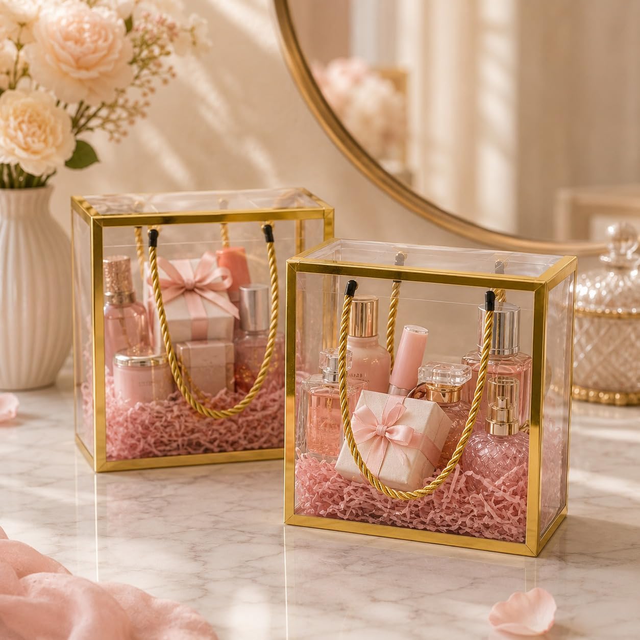 Clear Transparent Gift Box with Frame and Rope Handle for Hampers, Wedding Gifts, Return Gifts, Chocolates, Dry Fruits, Cosmetics, Baby Shower, Festive Gifting & Premium Gift Packaging (20 cm x 21 cm x 9 cm) - Image 11