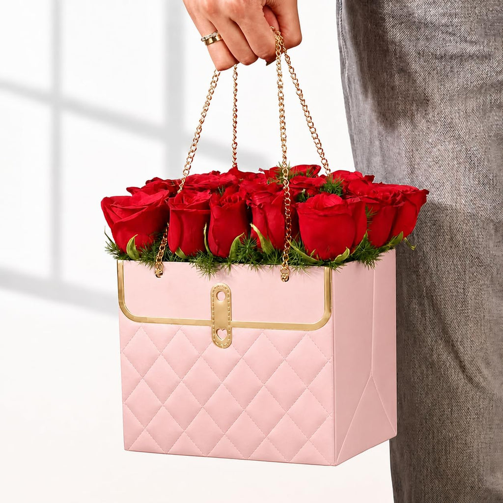 Luxury Chain Handle Gift Bag | Premium Wedding Return Gift Bag | Foldable Paper Gift Bag for Hampers & Gifting (Black, Red, Pink, White) - Image 16