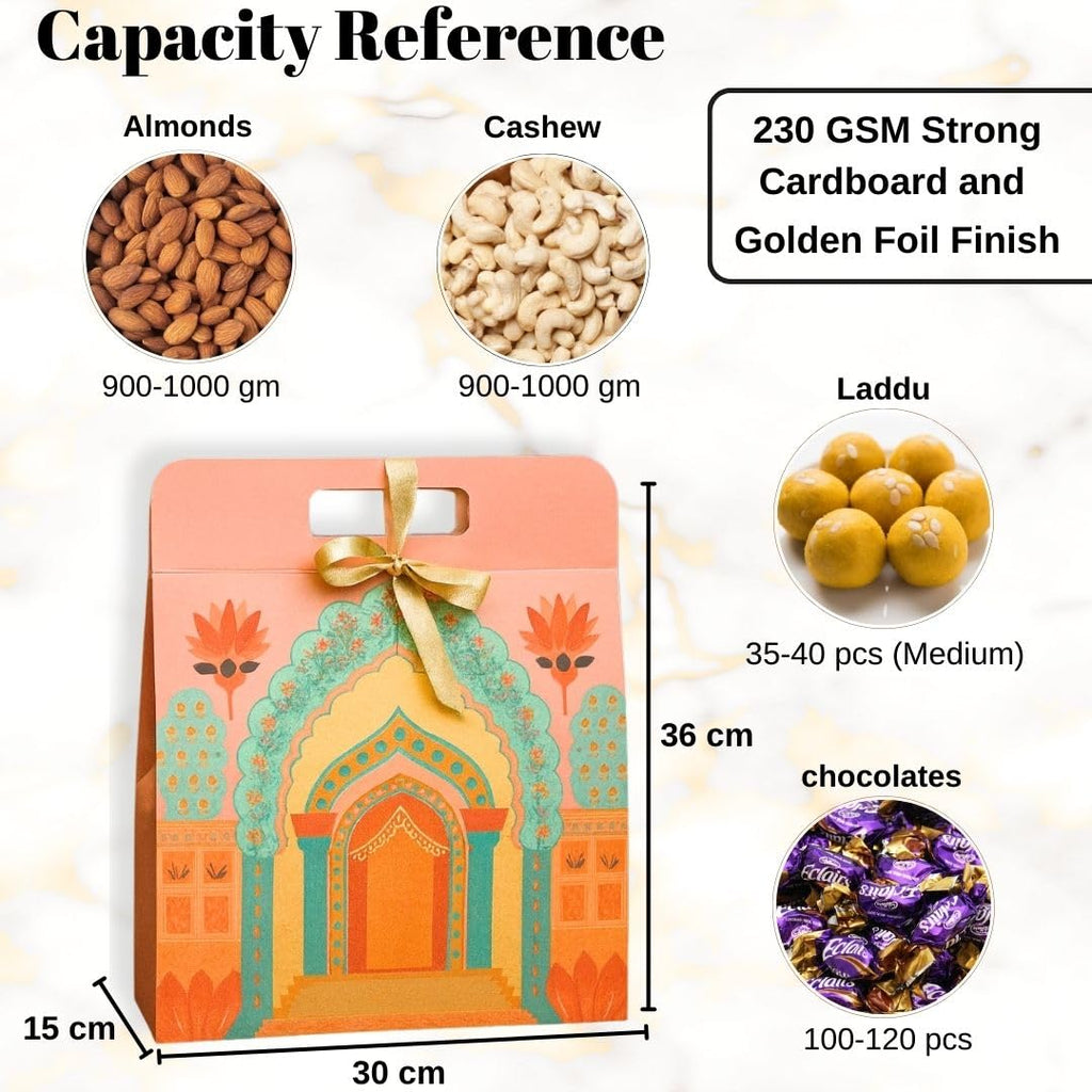 Affordable Peach Rajwadi Hamper Multipurpose Decorative Folding Paper Cardboard Box DIY Box for Gift Hamper, Diwali Gifting, Wedding gifting (Big) - Image 3