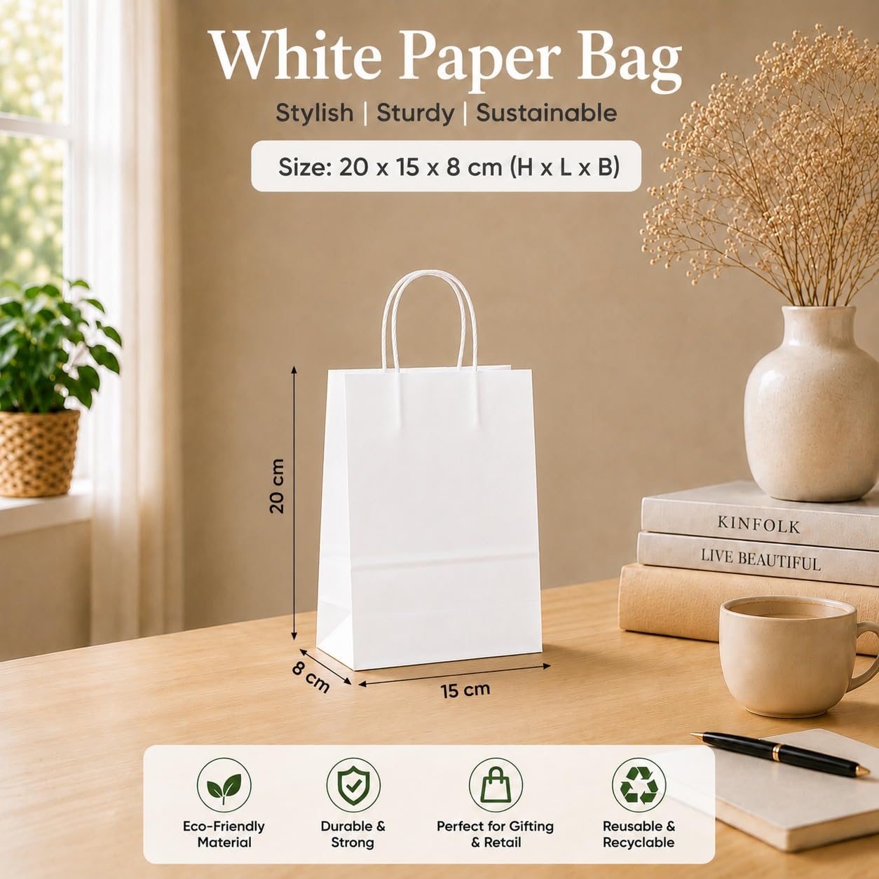 Premium Paper Gift Bag with Handle | Return Gift, Shopping & Packaging Bag | Available in Red, White, Black, Green & Brown - Image 15