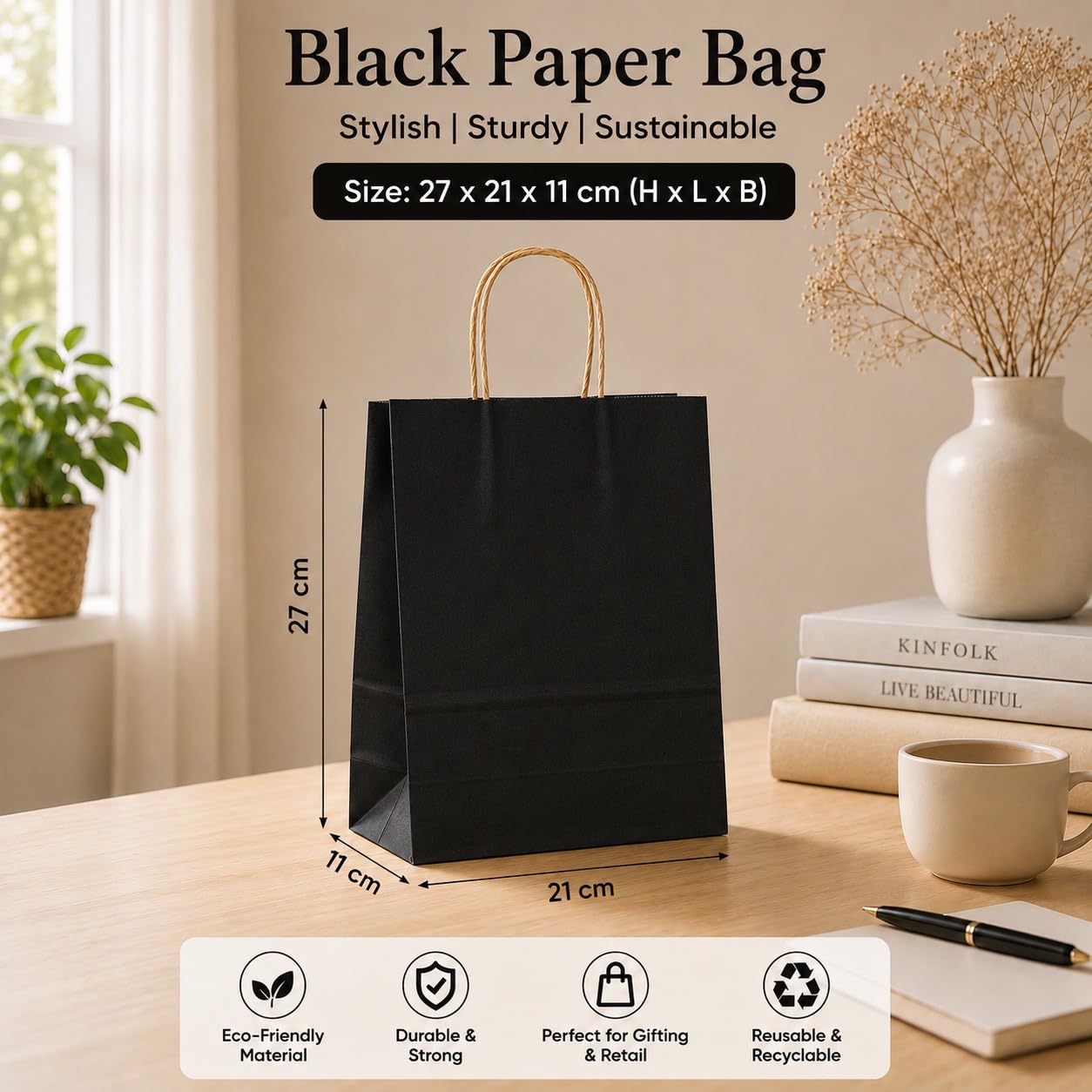 Premium Paper Gift Bag with Handle | Return Gift, Shopping & Packaging Bag | Available in Red, White, Black, Green & Brown - Image 9