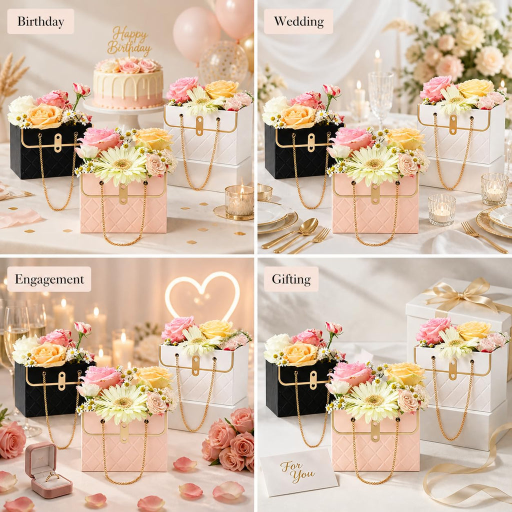 Luxury Chain Handle Gift Bag | Premium Wedding Return Gift Bag | Foldable Paper Gift Bag for Hampers & Gifting (Black, Red, Pink, White) - Image 17